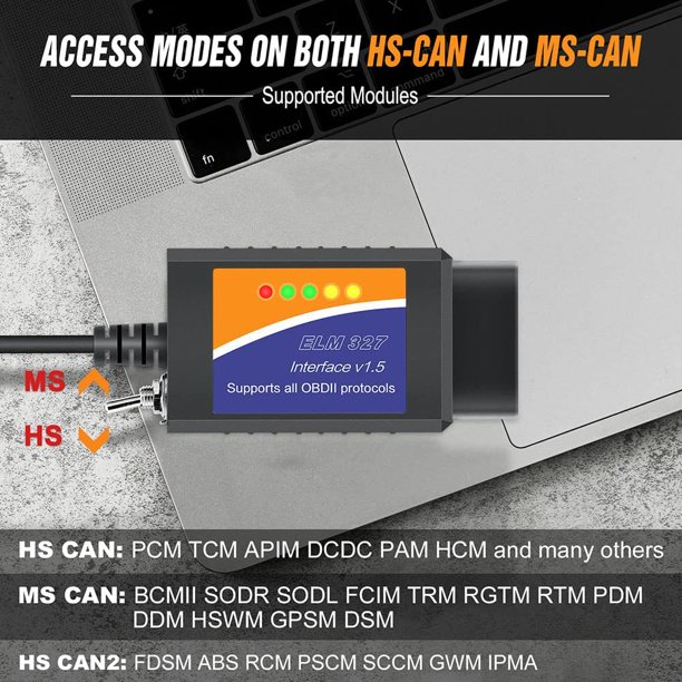 FORScan ELM327 OBD2 USB Adapter for Windows, Diagnostic Coding Tool with  MS-CAN/HS-CAN Switch for Ford Lincoln Mazda Mercury Series Vehicles -  Walmart.com
