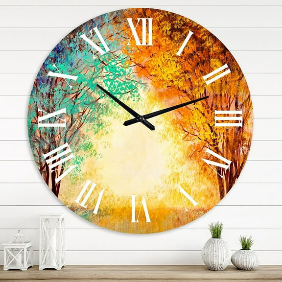 Designart 'Alley Through The Park In Autumn Sunset' Traditional Wall Clock