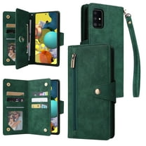 Allytech Wallet Case for Samsung Galaxy A32 5G 6.5" Phone (Not Galaxy A32 4G) - Cash Credit Card Slots Holder Folio Flip Cover Magnetic Hard Case Zipper Wallet Case for Samsung Galaxy A32 5G - Green