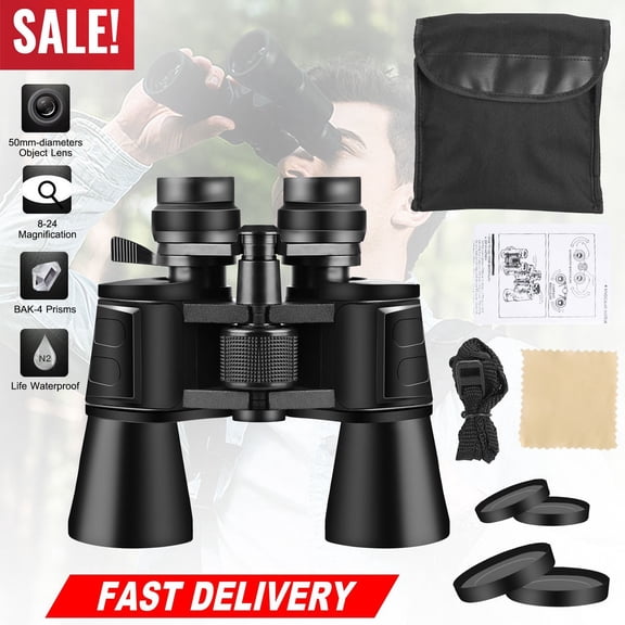 10-180X100 High-Powered Binoculars, 8-24x Magnification, 50mm Objective Lens, Low Light Night Vision, Multi-Layer Coated Aspherical Lenses, Large Field of View, Portable with Carrying Case