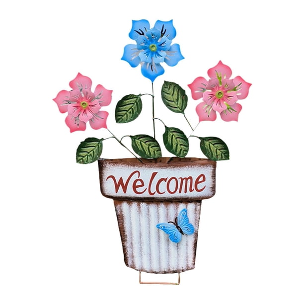 Estaca de jardín para macetas, decoración 2D, accesorio práctico, decoración de hierro, bienvenida Blanco