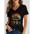 thumbnail image 2 of Camiseta Vintage de edición limitada de 1984, camisetas con estampado gráfico, camisetas de manga corta con cuello en V para mujer, camiseta divertida de años de Radio para mujer, 2 of 5