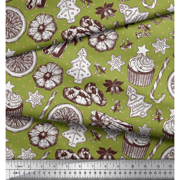 Soimoi polyester Crepe Fabric Spices,Cookies & Cupcake Food Print Fabric by the Yard 42 Inch Wide