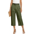 thumbnail image 4 of Wutalume Women's Solid Color Casual Fashion Breathable Loose Cotton Linen Capri Pants Summer Beach Vacation Trousers,Army Green L, 4 of 5