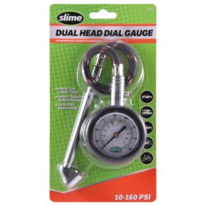 Slime Dual Head Dial Tire Gauge with Hose, 10-160 PSI