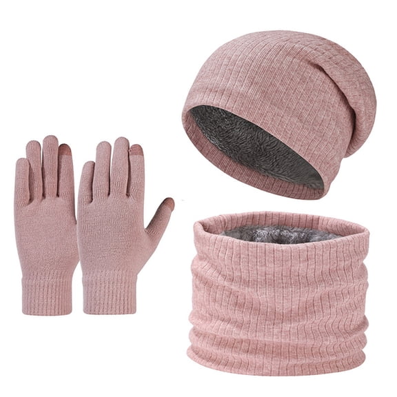 Winter Beanies Gloves Scarf Sets Womens Mens Fleece Lined Slouchy Knit Hats Neck Warmer Adult Teen Winter Warm Gear Pink