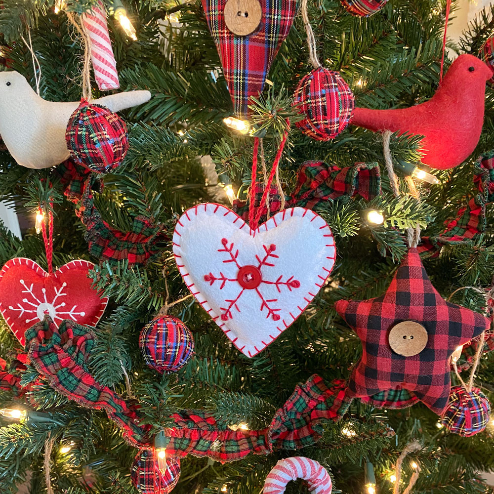 Red Tartan Homespun Christmas Ball Ornaments - Set of 12 - by Marilee ...