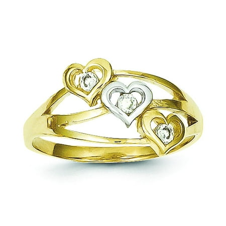 10k Triple Heart - 10K Gold & Rhodium Plated Triple Heart CZ Ring Size 6
