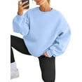 thumbnail image 3 of Women Oversized Sweatshirts Hoodie Fleece Crew Neck Long Sleeve Sweaters Comfy Fall Fashion Outfits Light Blue L, 3 of 9