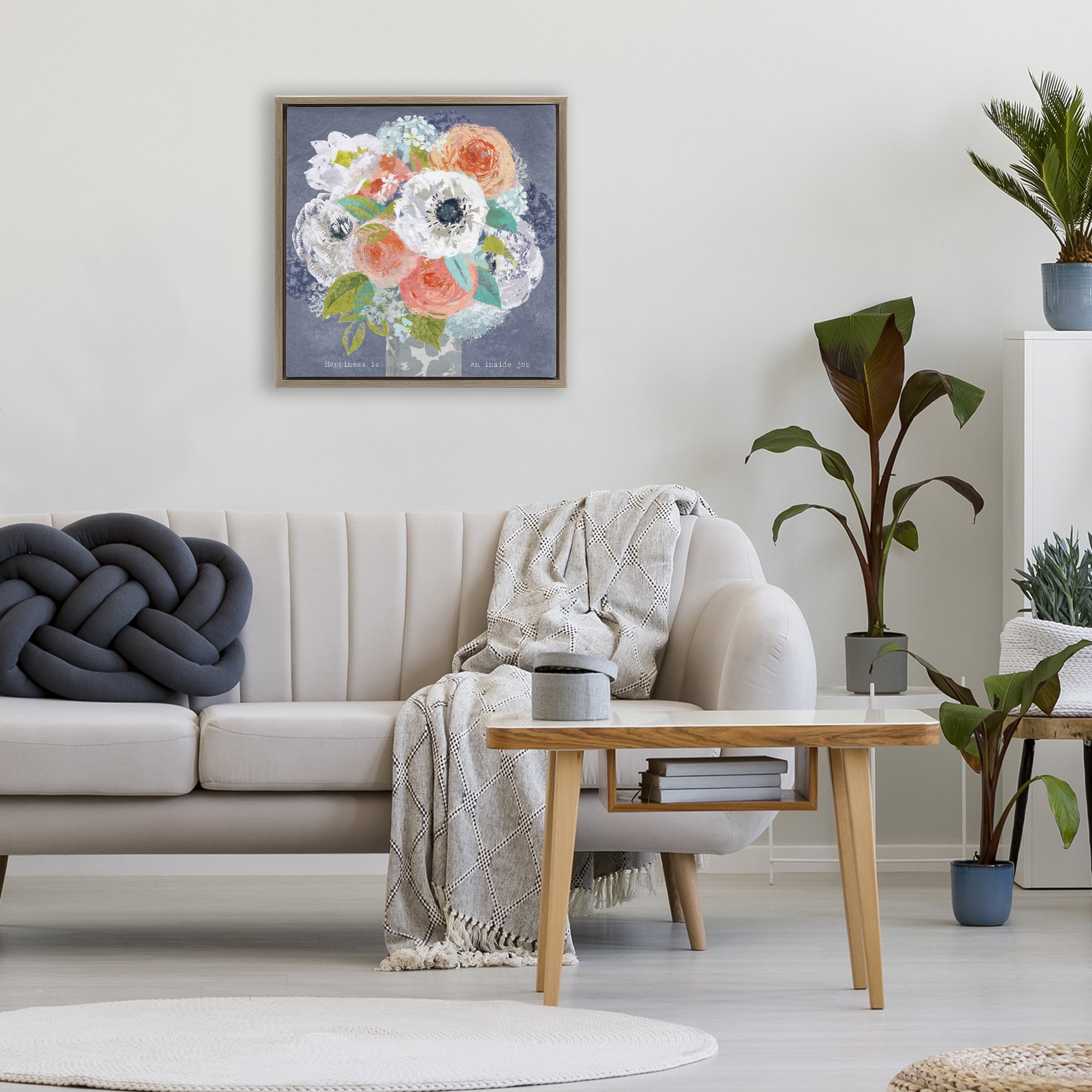 Stupell Industries Happiness Is An Inside Job Brown Framed Floater Canvas Wall Art, design by Suzanne Nicoll