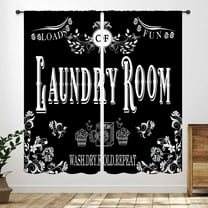 Laundry Room Curtains for Windows,Rustic Farmhouse Dry Wash Fold Repeat Country Vintage Black Window Treatments Bedroom Living Room Bathroom Room Curtain 2 Panel,42X54 Inch