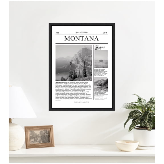Kate and Laurel Framed Canvas Wall Art Print Montana Article by Megan Ryan, 18 x 24 Sylvie Black Frame, Modern Contemporary, Typography Art for Wall Decor