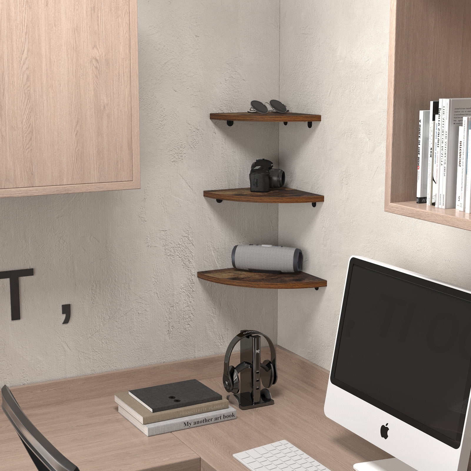 6 Tier Floating Corner Shelves for Wall, Wall Mount Decorative Shelf for Storage and Display, Brown
