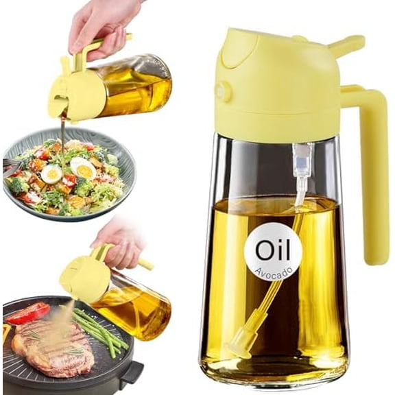 16oz/470ml Glass Olive Oil Sprayer for Cooking with Stickers, 2 in 1 Oil Dispenser for Kitchen Gadgets, Food Grade Premium Spray Bottle for Salad, Frying, BBQ (Pomelo)