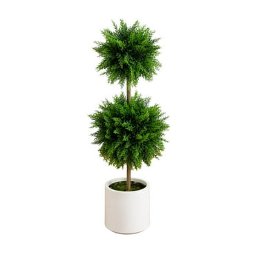 Nearly Natural 3.5ft. UV Resistant Artificial Cedar Double Ball Topiary Tree