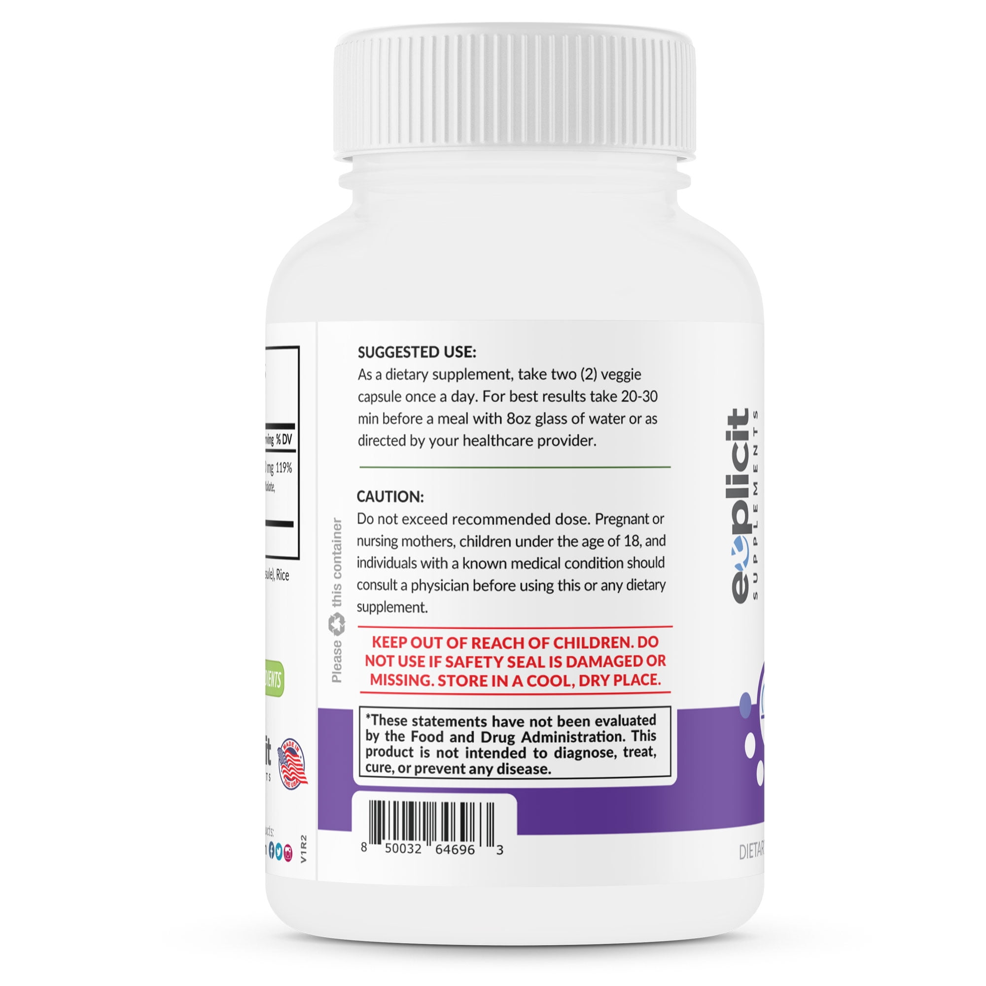 Quad Magnesium Complex Supplement - 500mg of Magnesium Glycinate, Malate, Oxide & Citrate for Support of Muscles, Sleep, Energy & Relaxation - High Absorption with Aquamin - 60 Capsules