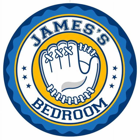 JAMES'S Baseball Glove Bedroom 14" Round Metal Sign Boys Room 100140029017