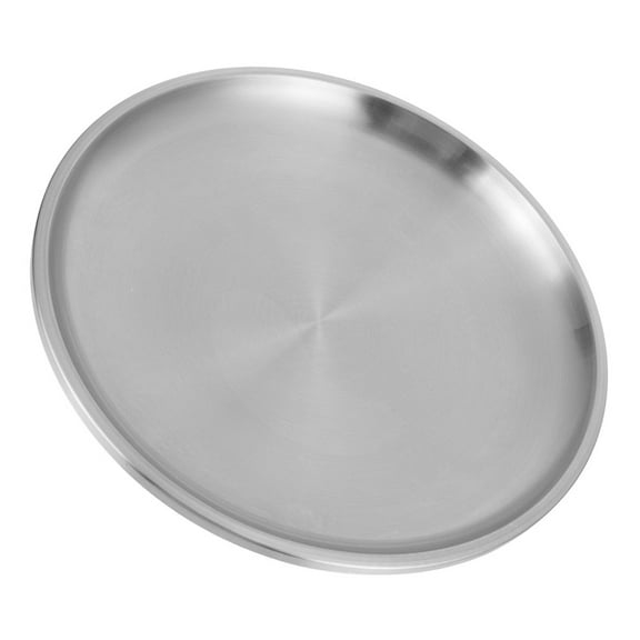 MERRYHAPY Round Stainless Steel Tray Anti-Rust High Temperature Food Storage Serving Tray 1 Pc