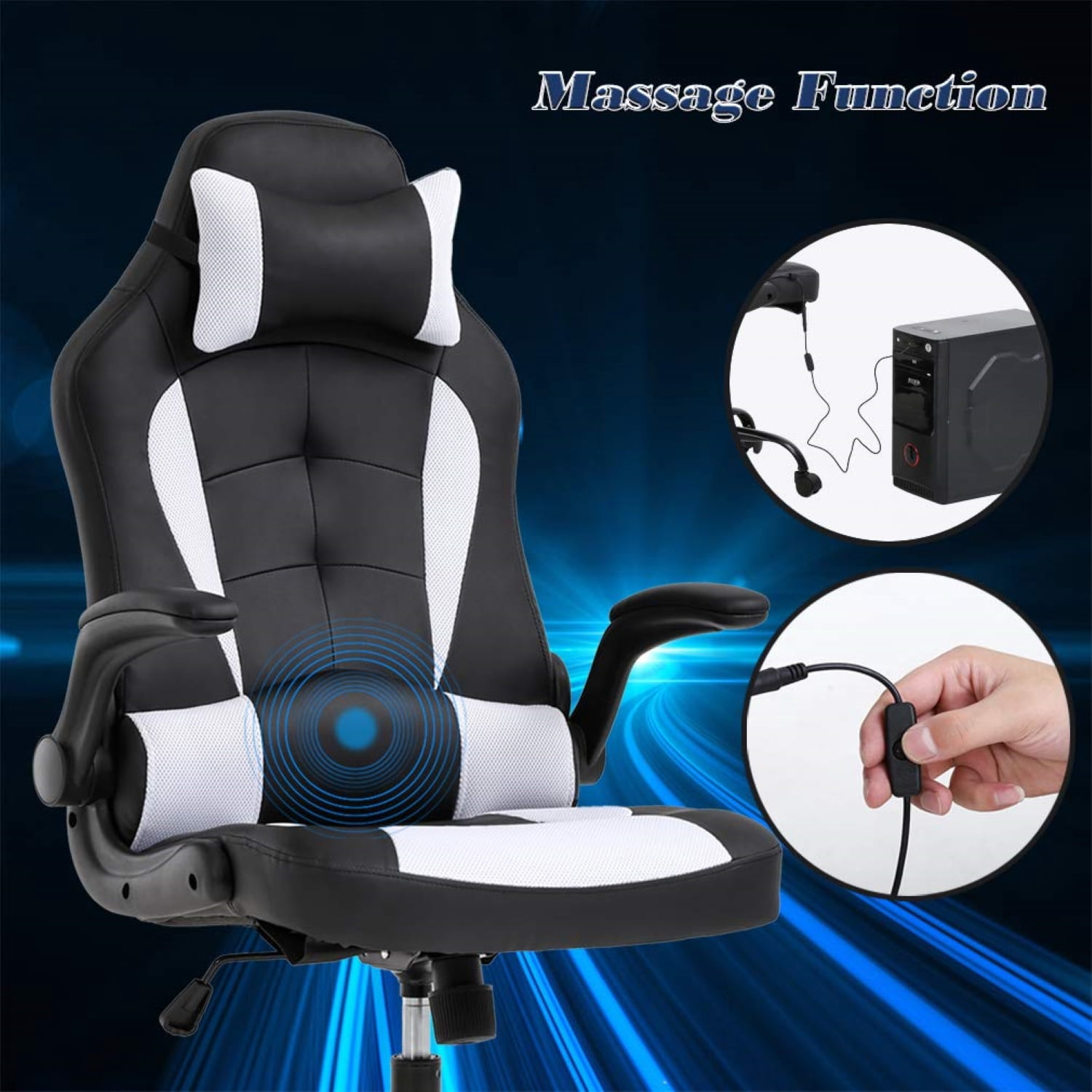 ProHT Ergonomic Massage Gaming Chair 95001 with Adjustable Headrest Pillow, Padded Armrest and Lumbar Support