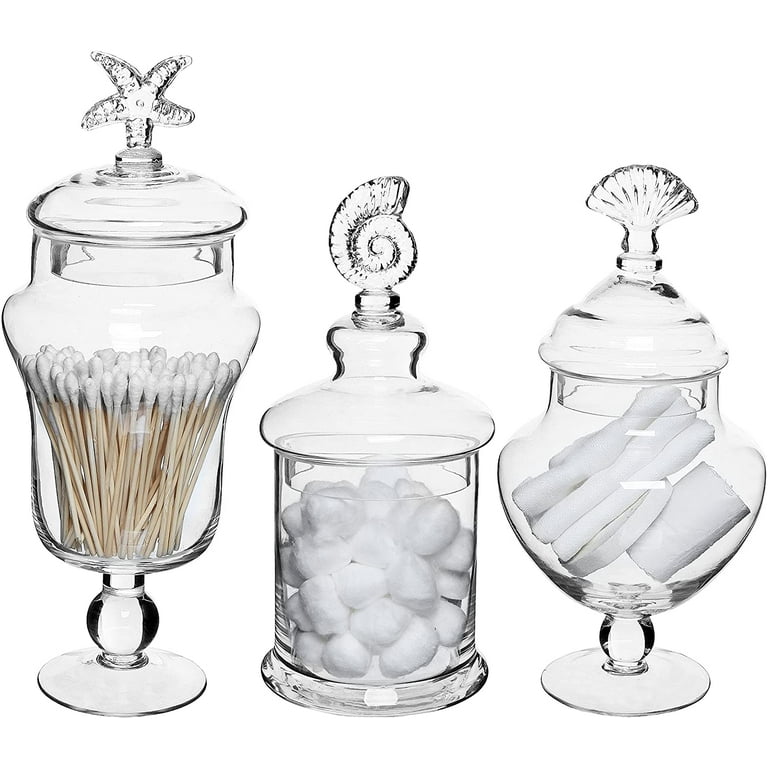 MyGift Set of 3 Clear Glass Apothecary Jar Sets / Kitchen Storage