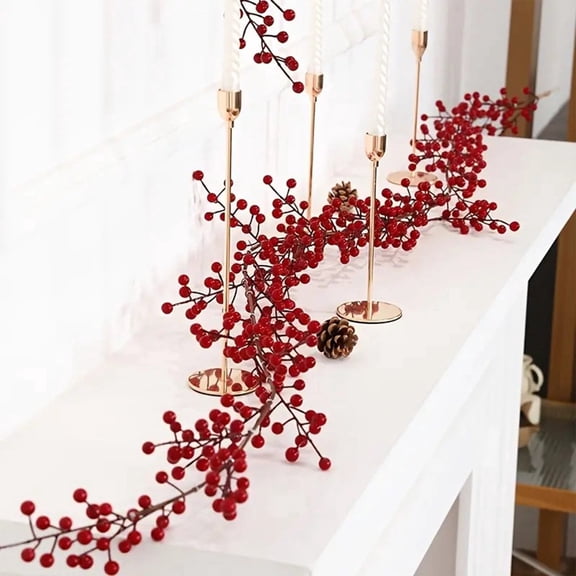 5.74ft Christmas Red Berry Garland, Cranberry Holly Berry Garland for Christmas Tree, Mantle, Fireplace, Window and Outdoor Holiday Decoration