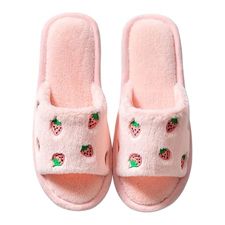 

shuwee Women Felt Slippers Open Toe Faux Fur Strawberry Fruit Cute Bedroom Slipper Girls Outdoor Casual House Shoes Cozy Durable