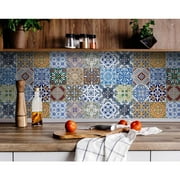 HomeRoots 6" X 6" Kyla Mutli Mosaic Peel and Stick Tiles Blue