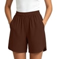 thumbnail image 3 of Bermuda Shorts for Women Ihhxva Elastic Waist Solid with Pockets Casual Pocket Loose Fit Summer Stretch Cotton Lightweight Travel Beach S-2XL, 3 of 8