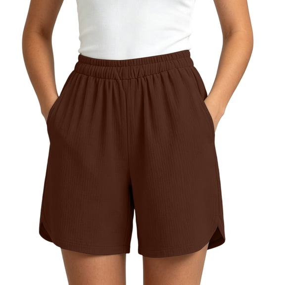 Wensltd Women Shorts Solid Wide Elastic Waistband Front Side Pockets Daily Casual Shorts Lightweight