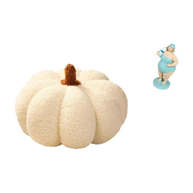 Cojín de calabaza de Halloween y muñeca de resina de dama de playa, adorno decorativo para sofá y mesa, para dormitorio y sala de estar.