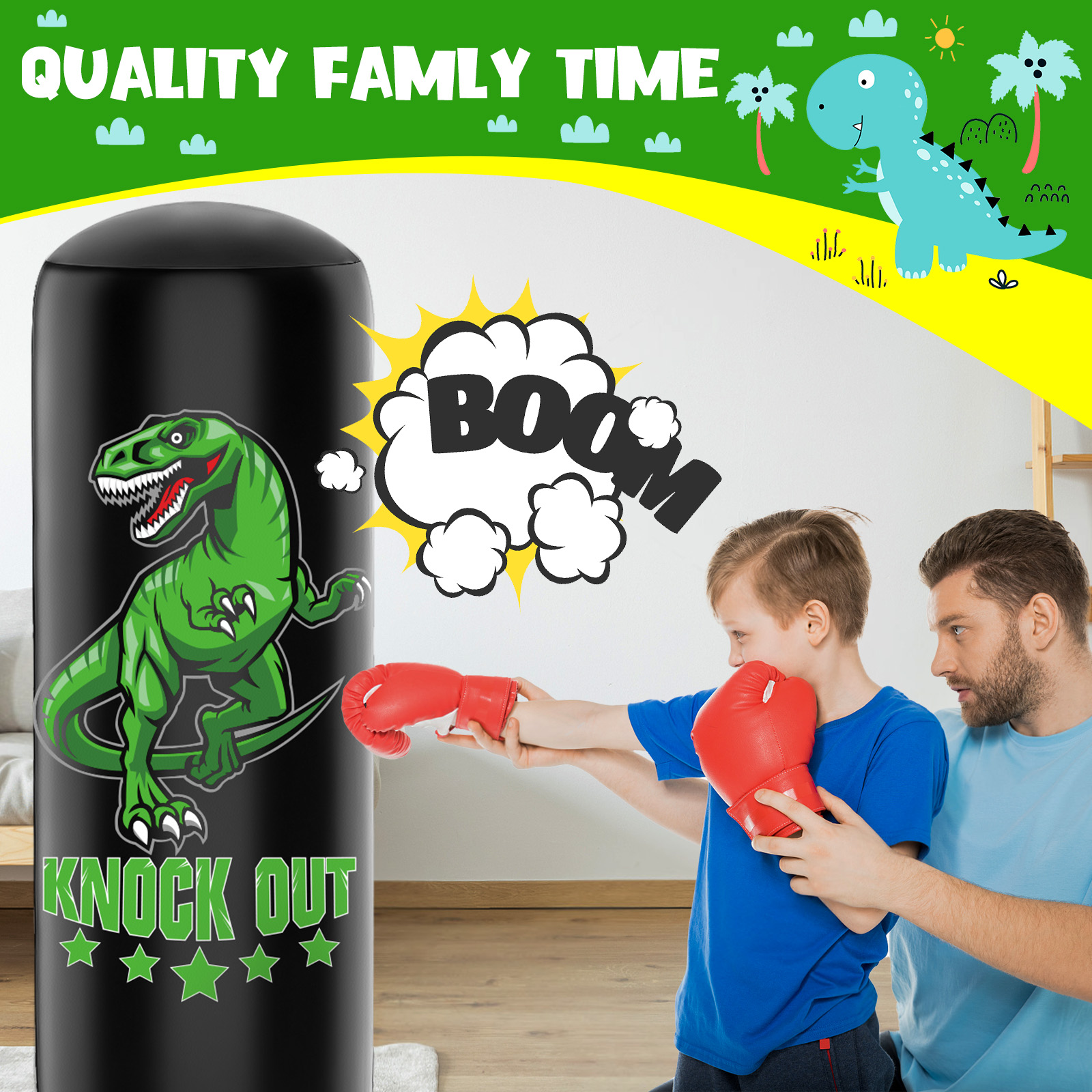 JUOIFIP Kids Inflatable Punching Bag, 66", 2.5 lb, Green