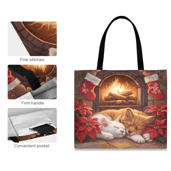 Canvas Tote Bag for Women Girls Design Print Sleeping Puppies by Fireplace Tote