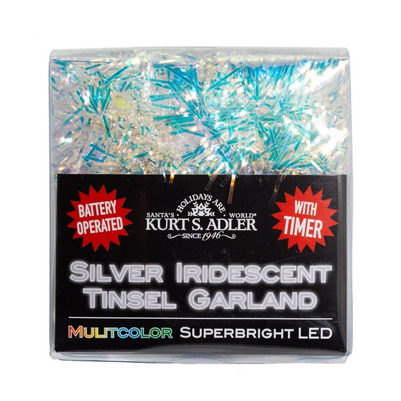 Kurt S. Adler 20-Light Battery-Operated Multi-Color Superbright LED Silver Iridescent Tinsel