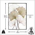 thumbnail image 3 of Tropical Gingko Leaf Wall Sculpture, Framed, Composition Panel, Faded Gold Gilt, Layered Patina, Oxidized Wire, Abstract Wall Art, Framed, Hand Made Welded Metal , 30.0 W x 42.25 H Inches, 3 of 7