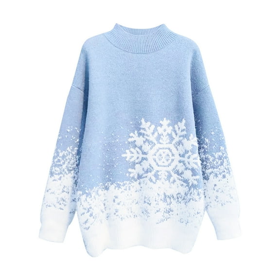 Luxalzxs Womens Sweaters Fall 2023 Long Sleeved Round Neck Snowflake Print Sweater Casual Pullover Christmas Sweater