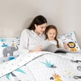 thumbnail image 5 of Homewish Elephant Lion Monkey Boy 3 Pieces Queen Comforter Set,Cartoon Jungle Animal Ultra Soft Bedding Sets,Kawaii Woodland Wildlife Bedding Comforter Set,Lightweight Room Decor,Reversible, 5 of 8
