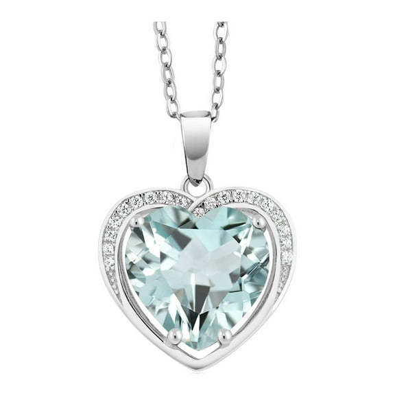 Gem Stone King 925 Sterling Silver Simulated Aquamarine Pendant Necklace for Women (3.00 Cttw, Heart Shape 10MM, With 18 inch Silver Chain)
