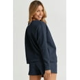 thumbnail image 3 of Stay Comfortable and Chic in this Navy Blue Textured Long Sleeve Top and Shorts Set - [ZhiHiMeRi] | (US 12-14)L,Navy Blue, 3 of 10