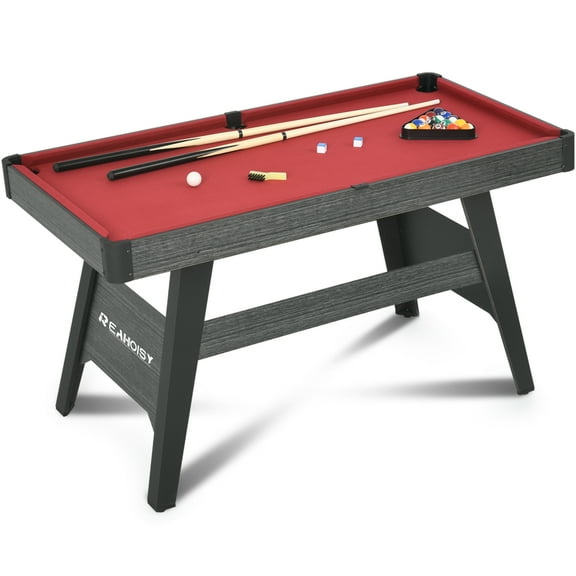 RayChee 4-Ft Pool Table, Portable Billiard Table for Kids and Adults, Mini Billiards Game Tables W/ 2 Cue Sticks, Full Set of Balls, Triangle, Chalk, Brush for Family Game Bar Gym Room (Red)