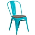 thumbnail image 2 of Merrick Lane Metal Stacking Chair in Crystal Teal-Blue with Curved, Slatted Back and Rustic Wood Seat, 2 of 8