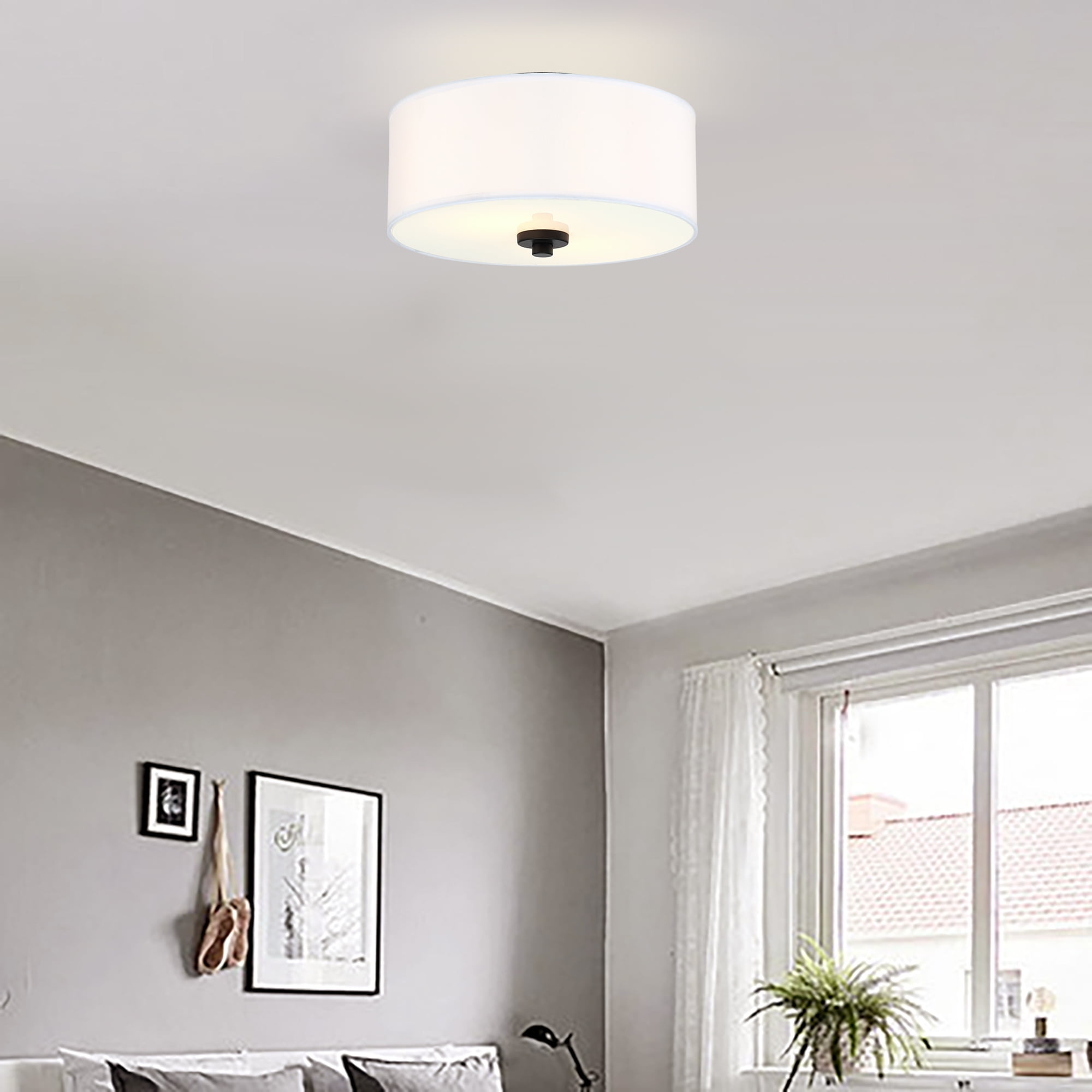 11.81" 2-Light Flush Mount Ceiling Light Modern Kitchen Light Fixture with Fabric Shade for Bedroom, Living Room, Dining Room, Hallway, E26