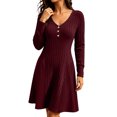 thumbnail image 6 of Tqcoqu Dresses for Women Long Sleeve Button V Neck Lightweight Ribbed Knit Casual Babydoll A Line Swing Flared Fall Dresses, 6 of 8