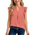 thumbnail image 2 of Fengqque Girls Blouse V-Neck Ruffled Cap Sleeves Pleated Front Relaxed Fit Flowy Casual Top 5-14 Years Red 5-6Years, 2 of 9