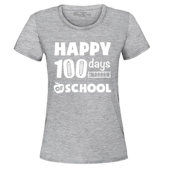 Shop4Ever Women's Happy 100 Days of School Teacher Student Graphic T-Shirt XXX-Large Sports Grey