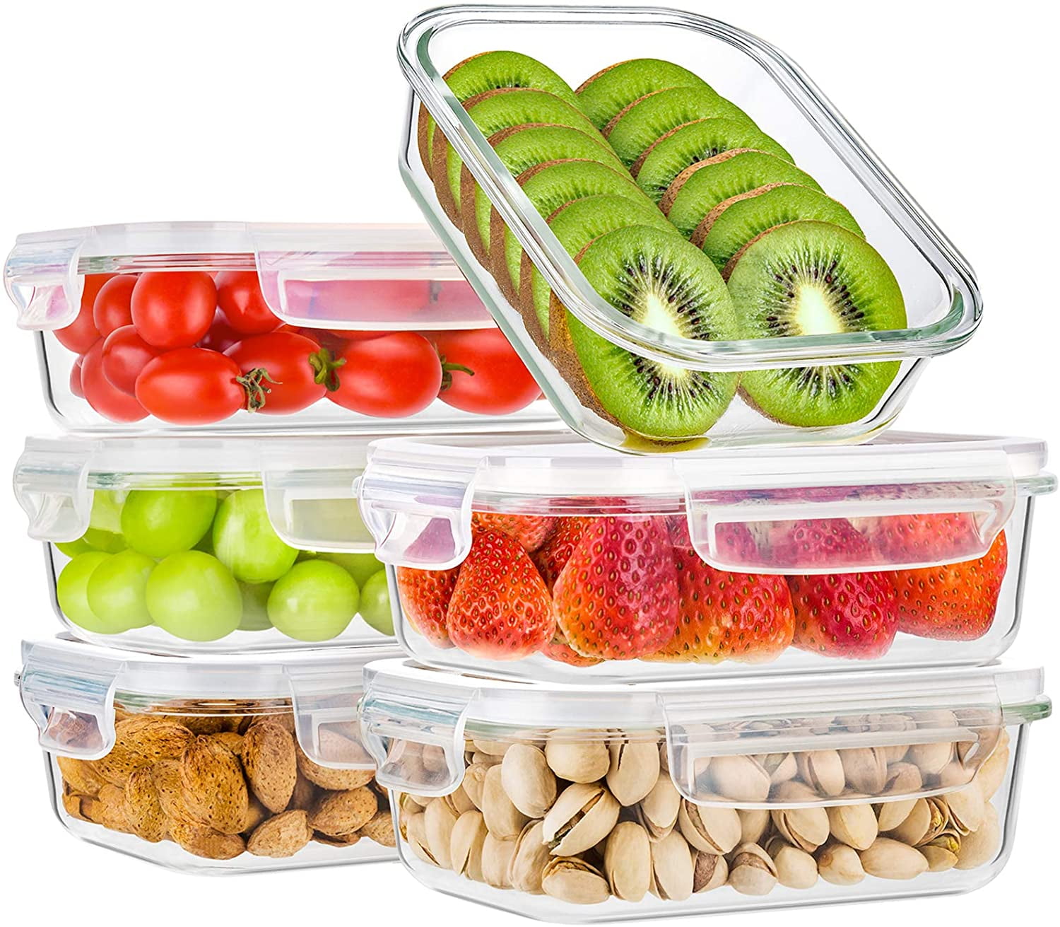 6-Pack Glass Container for Food Storage with Airtight Lids Meal Containers 