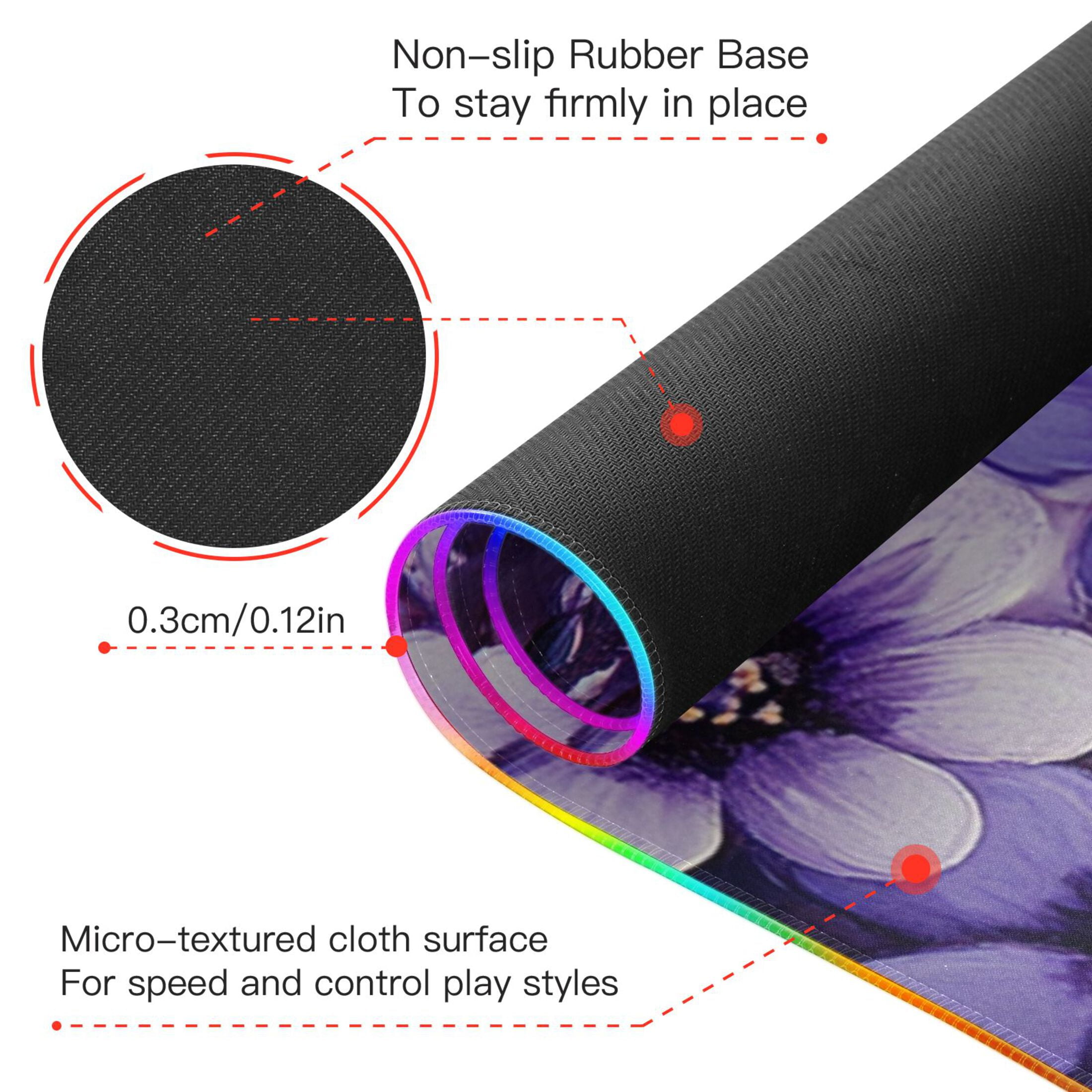 Purple Beautiful Flowers RGB Gaming Mouse Pad Large Keyboard Mat Rubber Base 13 Light Modes