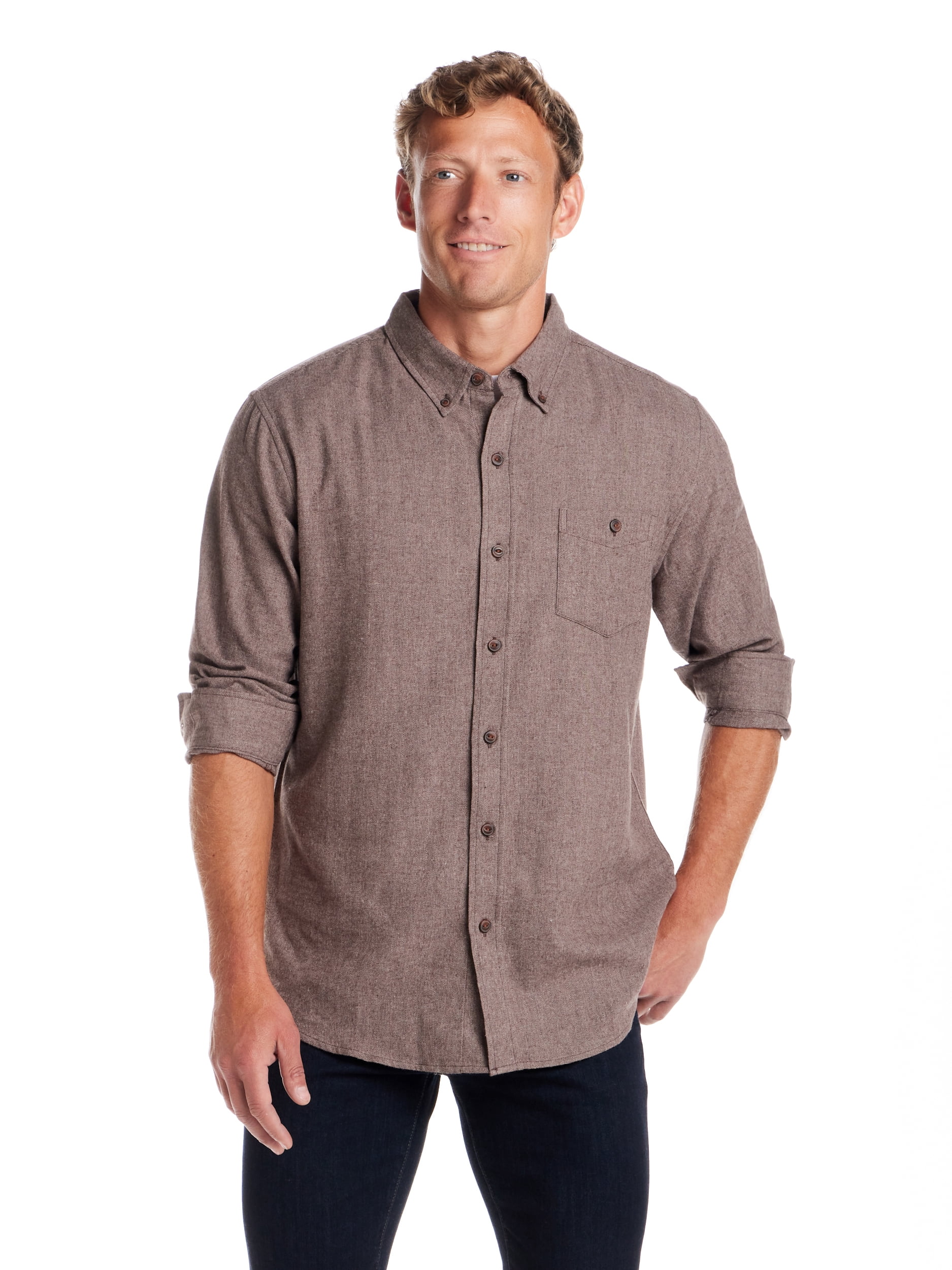 Frontier Threads Men's Long Sleeve Button Down Solid Flannel