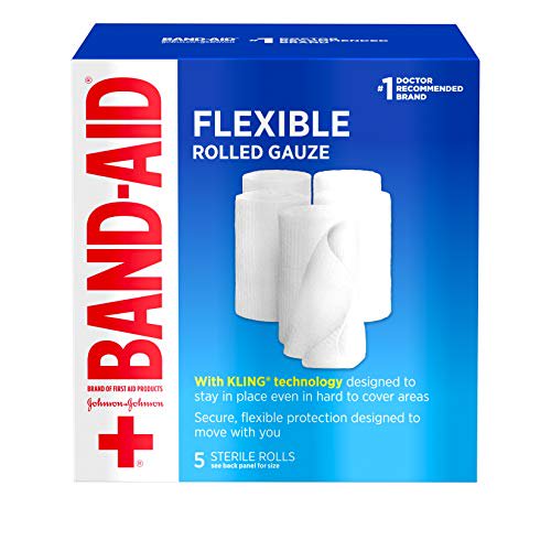 Band Aid Brand First Aid Products Flexible Rolled Gauze for Wound Care Dressing, 3 in x 2.1 yd, 5 ct