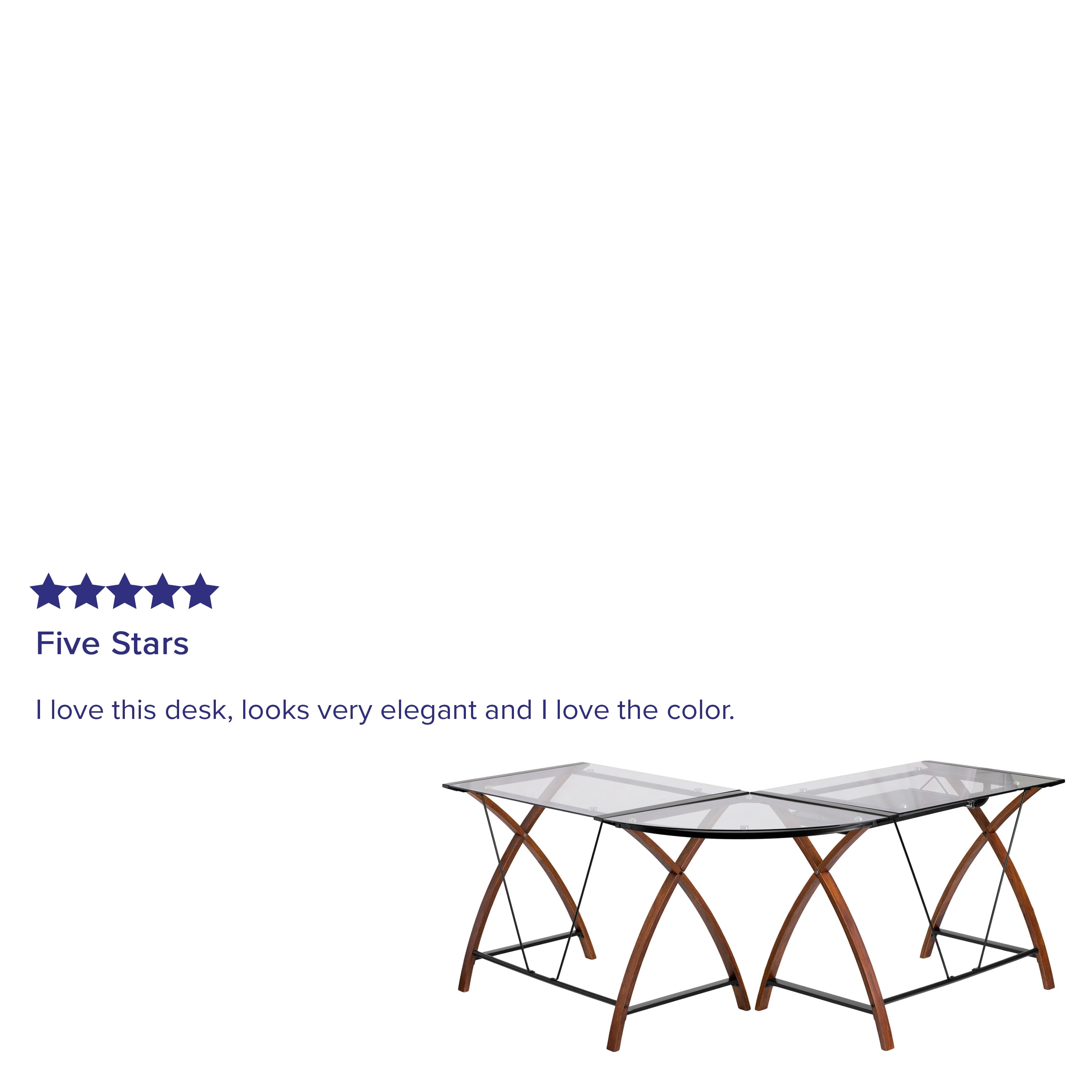 EMMA + OLIVER L-Shape Glass Desk with Pull-Out Keyboard Tray, Clear Cherry