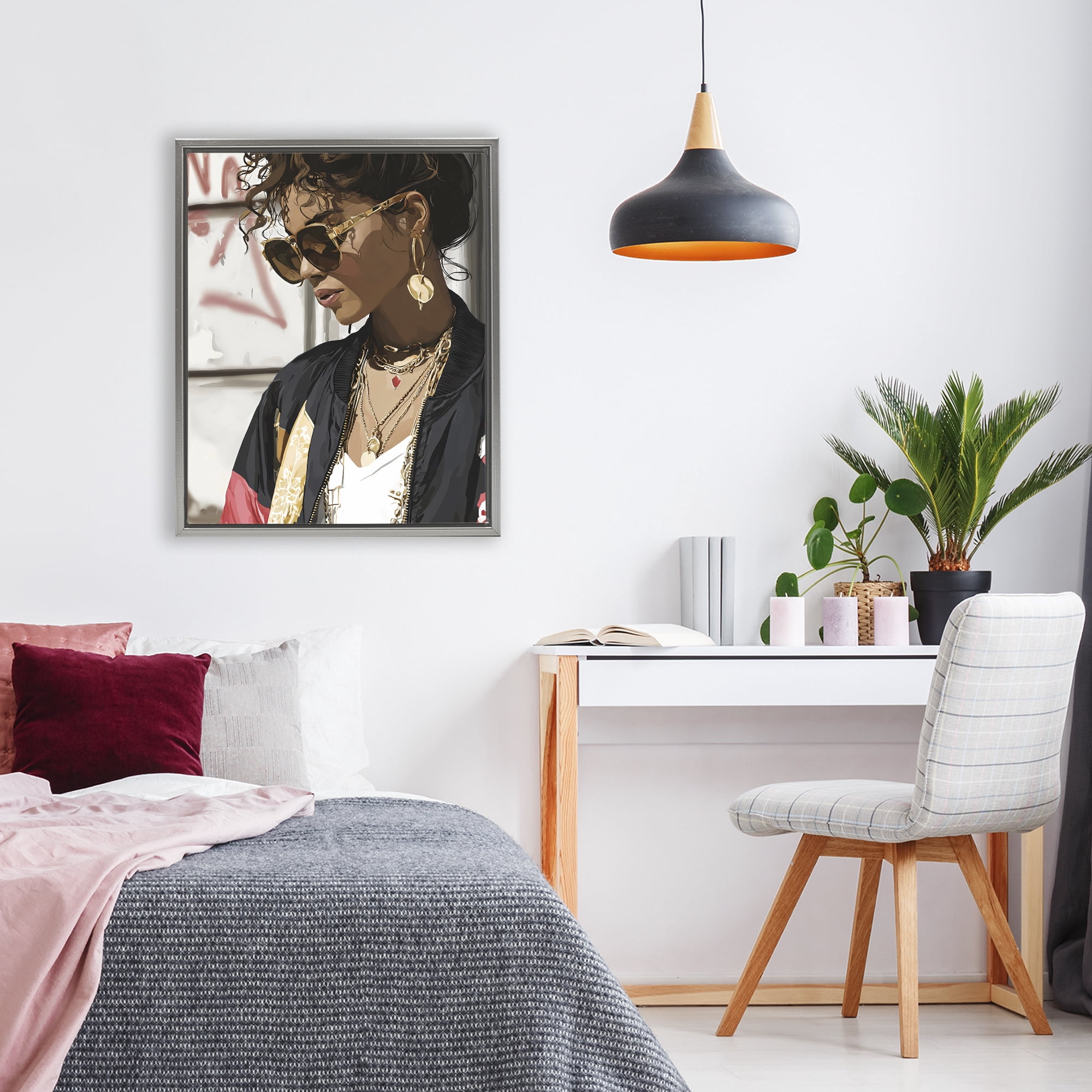 Stupell Industries Woman in Sunglasses With Jewelry Gray Framed Floater Canvas Wall Art, design by Franklyn Gregory